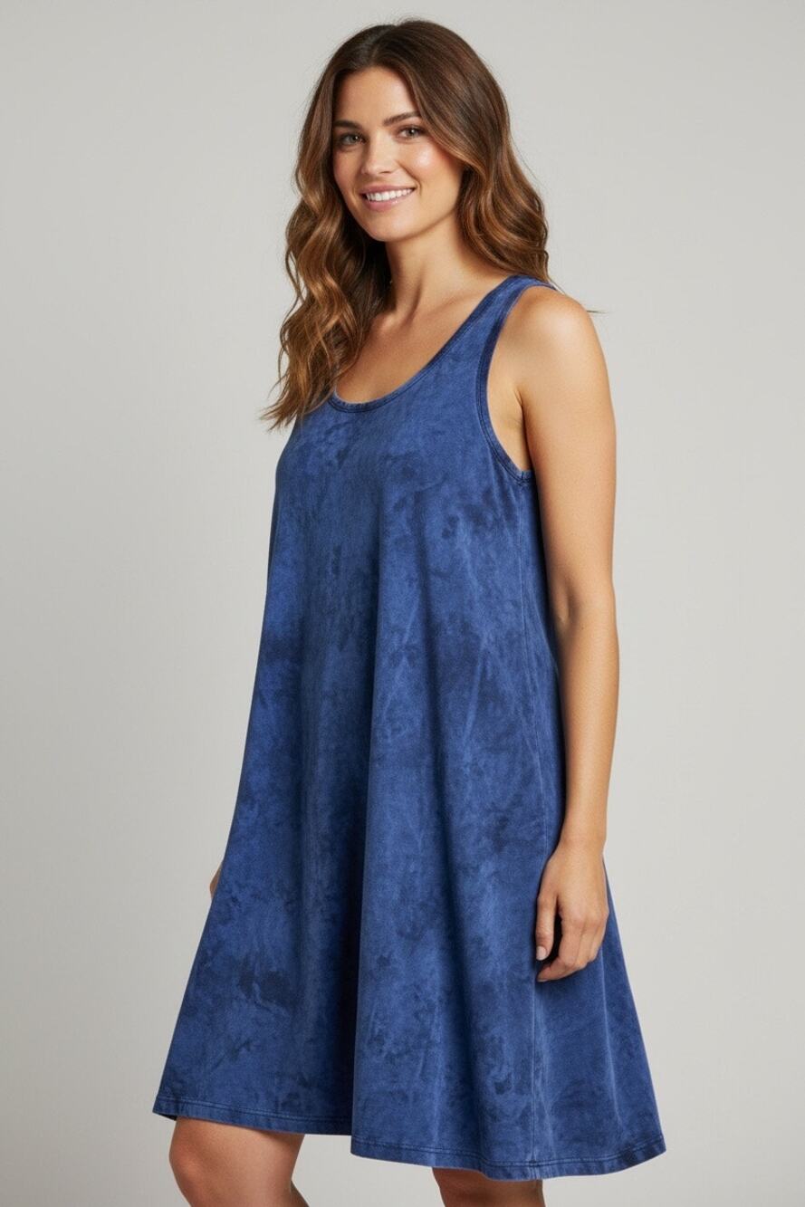 ALYA navy sleeveless swing dress Size Small- Boho-floral-lace up back